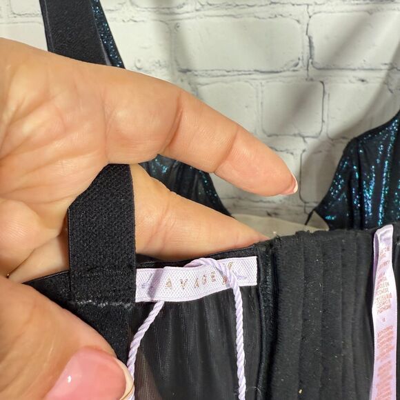 Savage X Fenty Corset Women Size Plus 1X Black Purple Silver Sheer Side Gothic - Picture 6 of 10